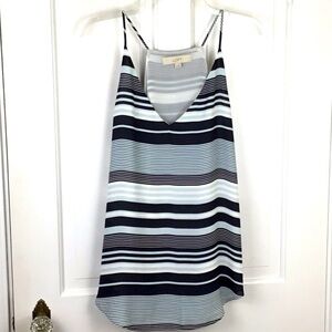 Loft V-Neck Striped sleeveless Blouse Top Size M Black White Career Shell